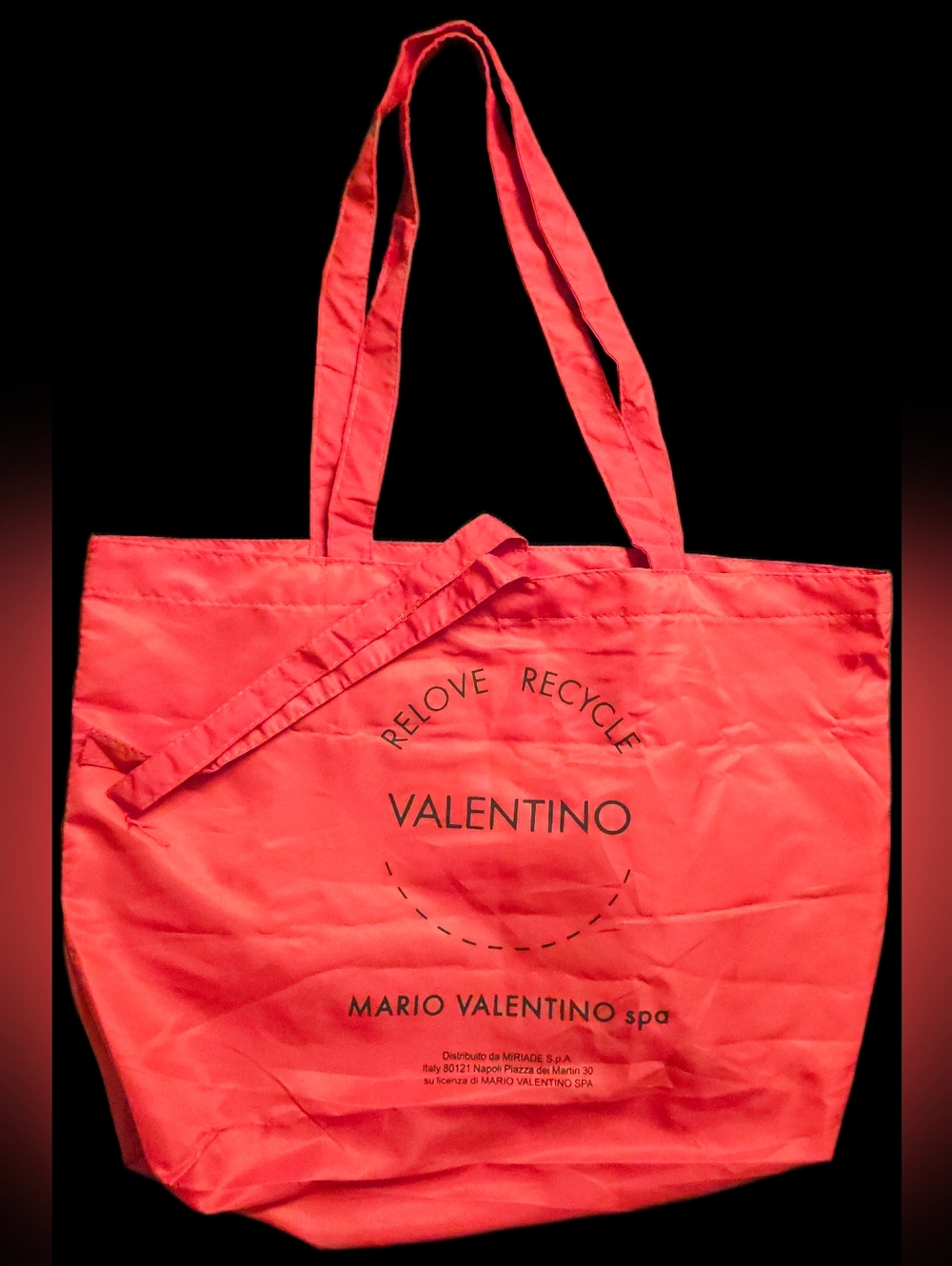 Mario Valentino Red Nylon Tote Dust Bag ReLove Recycle 17" Travel Storage Bag